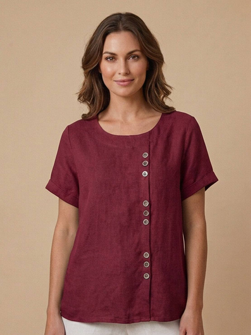 Matilda | Relaxed Fit Round Neck Button Blouse