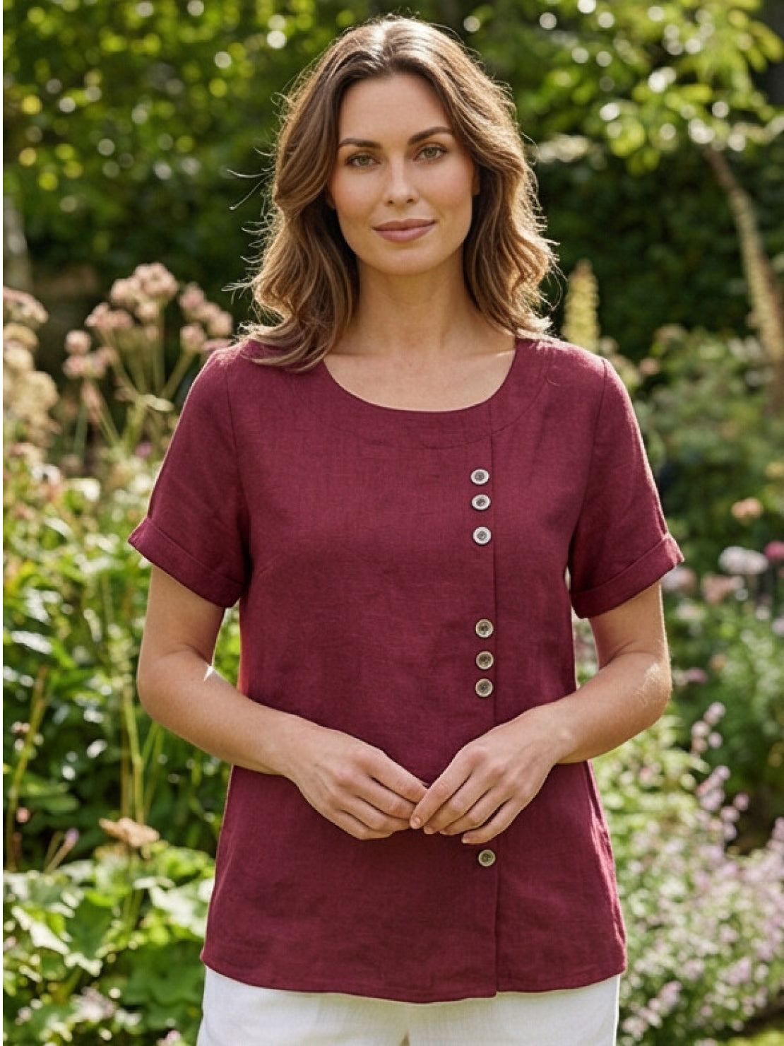 Matilda | Relaxed Fit Round Neck Button Blouse