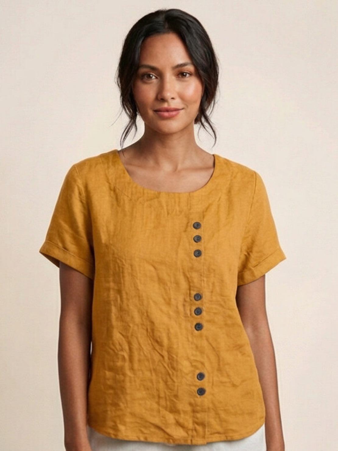 Matilda | Relaxed Fit Round Neck Button Blouse