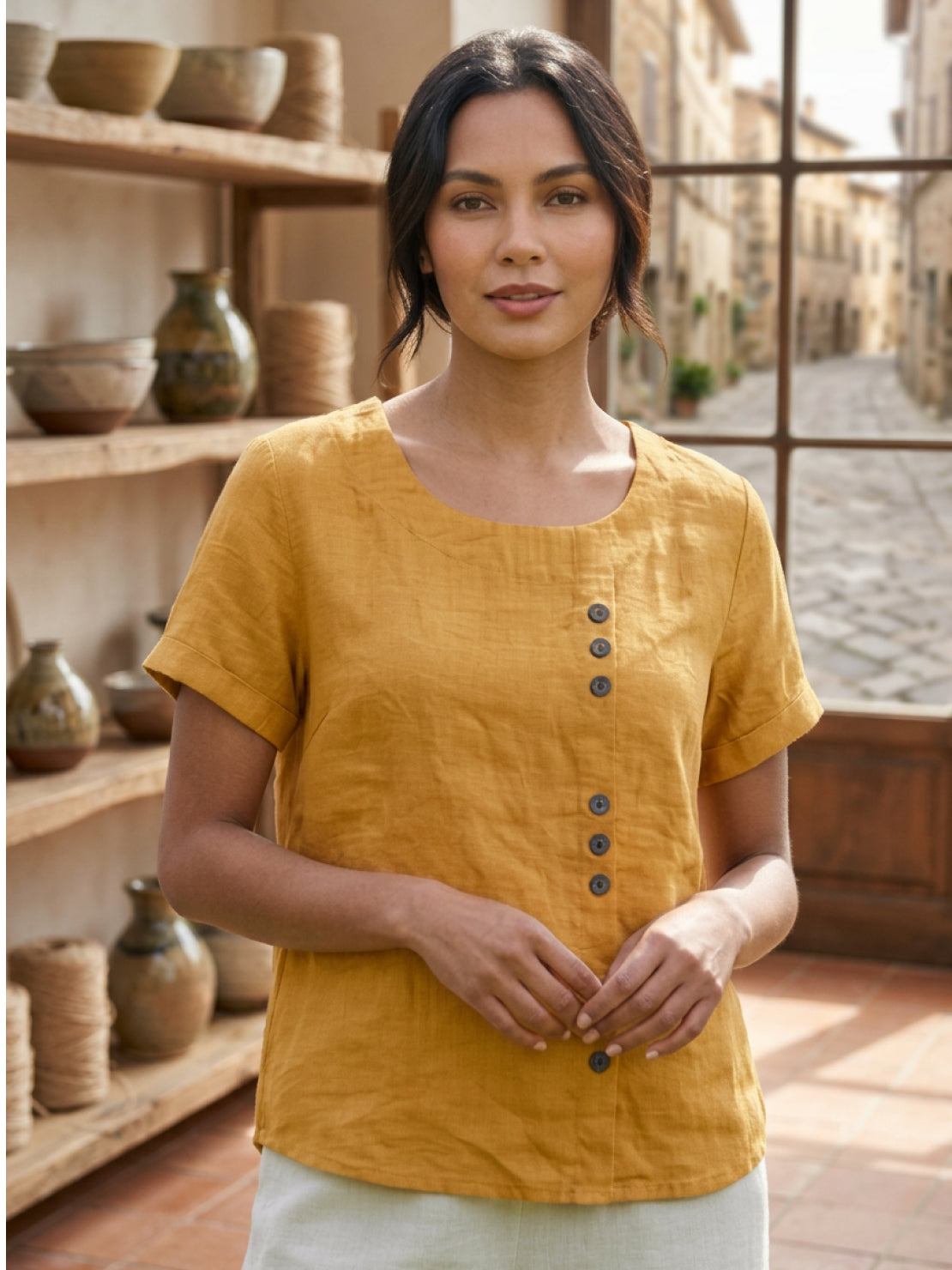 Matilda | Relaxed Fit Round Neck Button Blouse