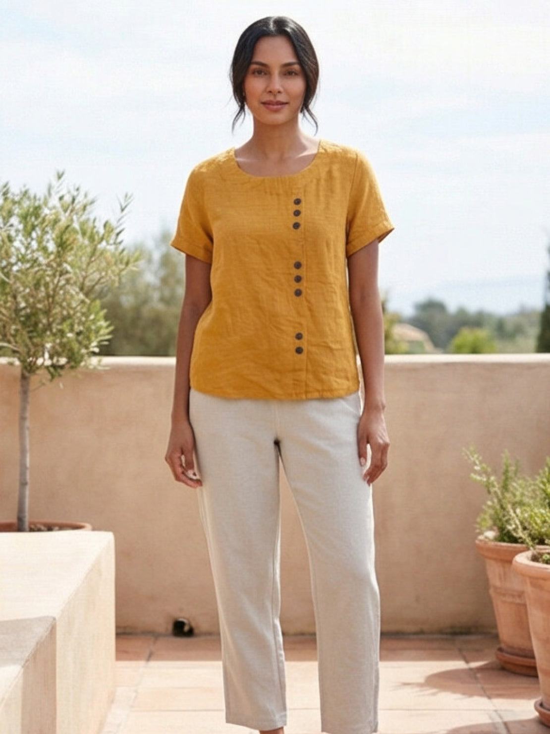 Matilda | Relaxed Fit Round Neck Button Blouse