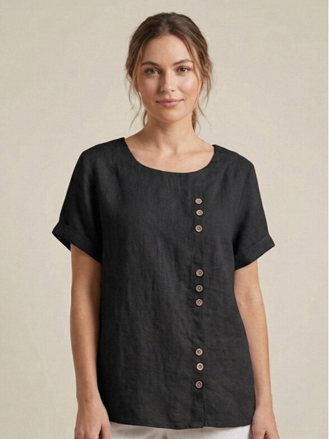 Matilda | Relaxed Fit Round Neck Button Blouse