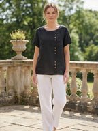 Matilda | Relaxed Fit Round Neck Button Blouse