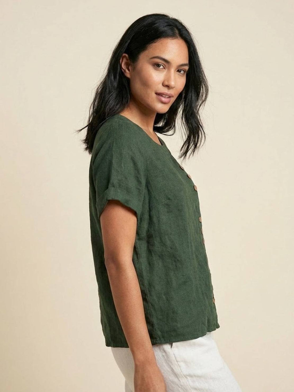 Matilda | Relaxed Fit Round Neck Button Blouse