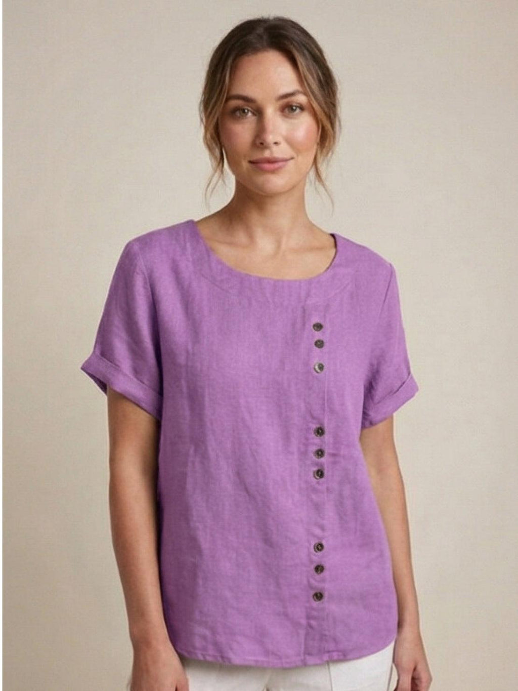 Matilda | Relaxed Fit Round Neck Button Blouse