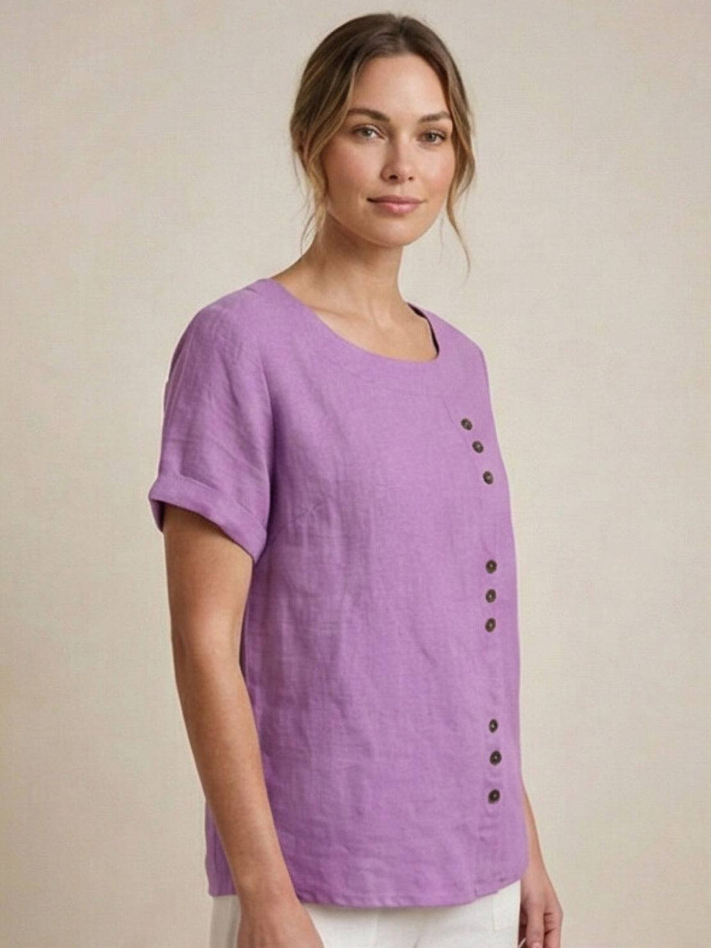 Matilda | Relaxed Fit Round Neck Button Blouse