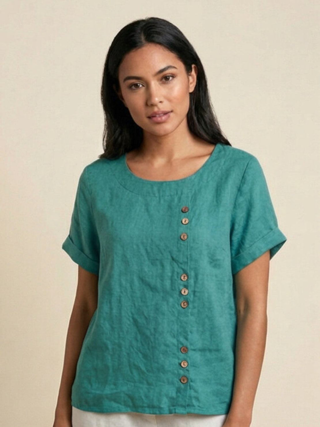 Matilda | Relaxed Fit Round Neck Button Blouse