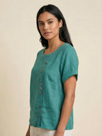 Matilda | Relaxed Fit Round Neck Button Blouse