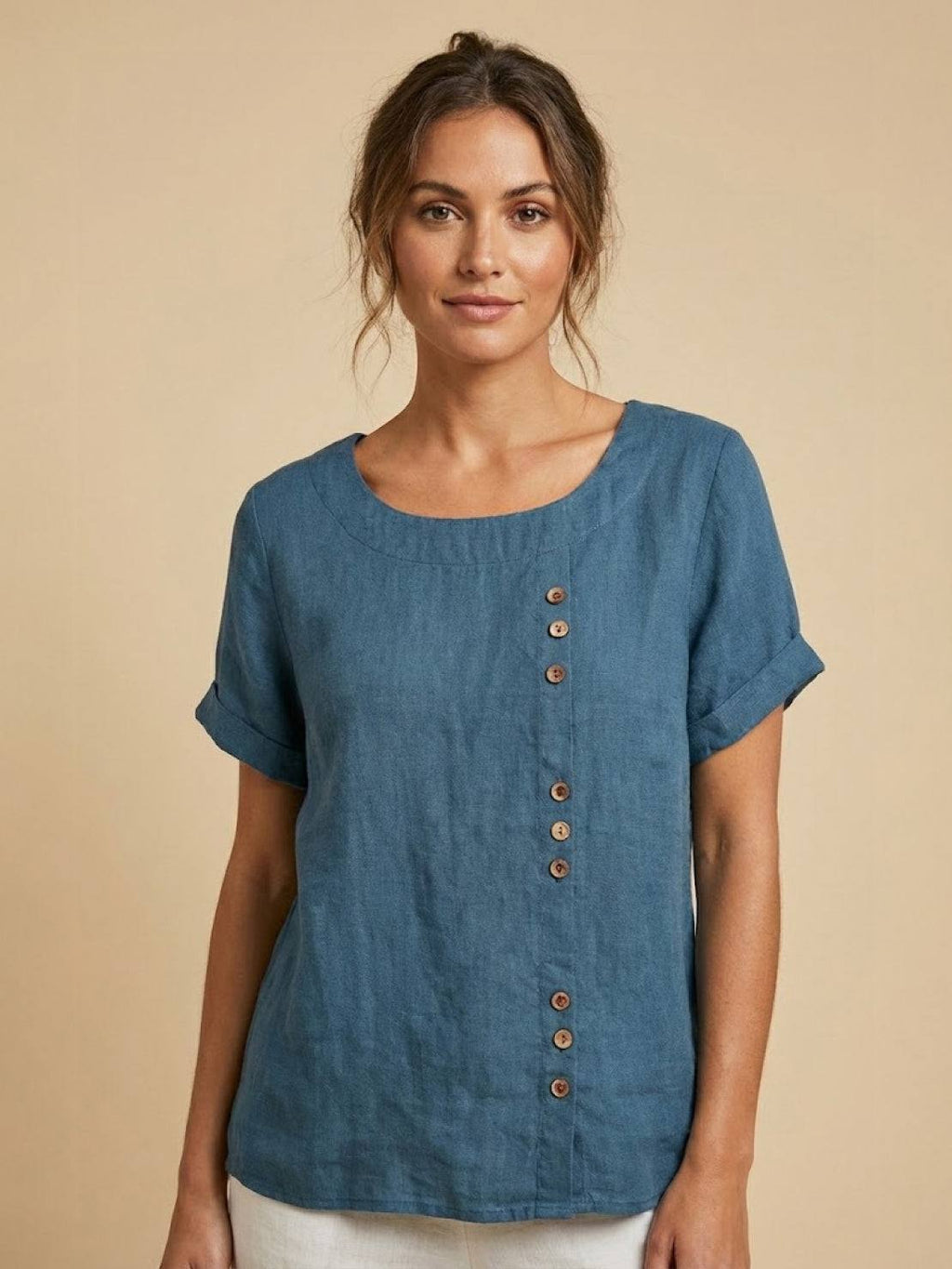 Matilda | Relaxed Fit Round Neck Button Blouse