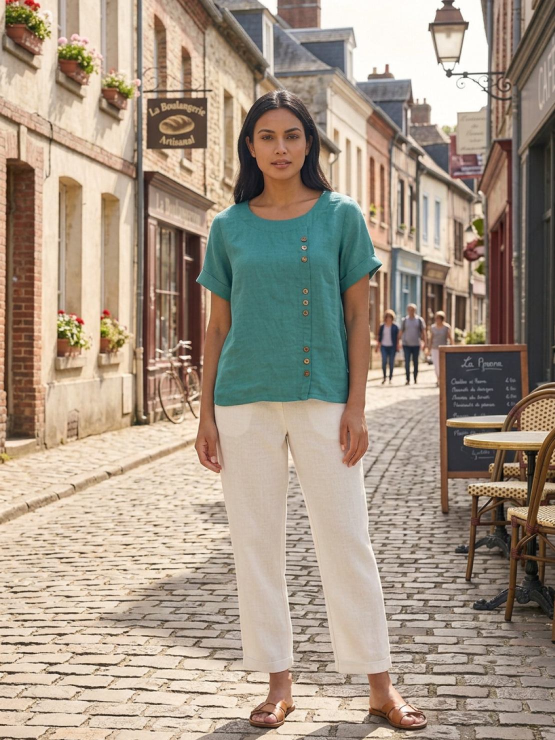 Matilda | Relaxed Fit Round Neck Button Blouse