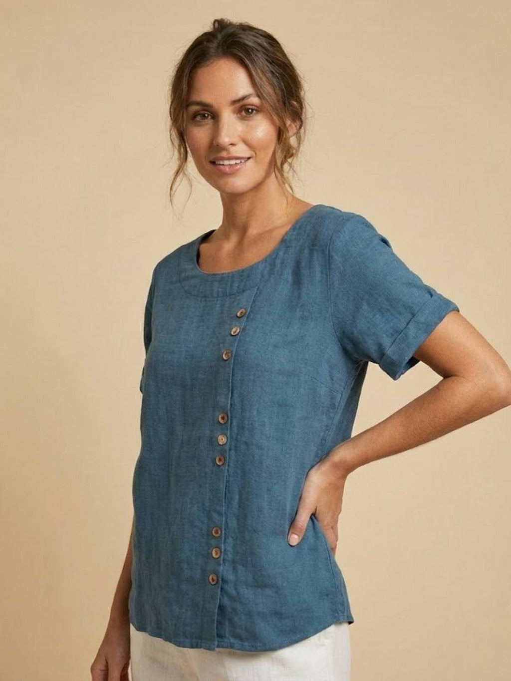 Matilda | Relaxed Fit Round Neck Button Blouse