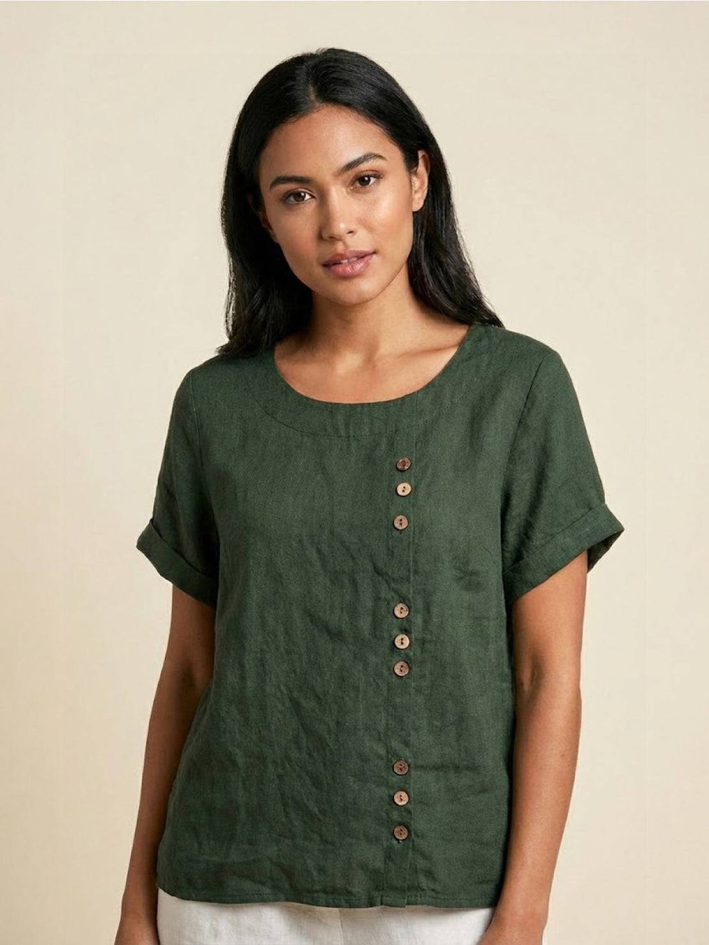 Matilda | Relaxed Fit Round Neck Button Blouse