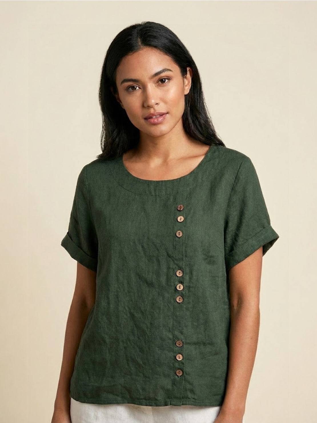 Matilda | Relaxed Fit Round Neck Button Blouse