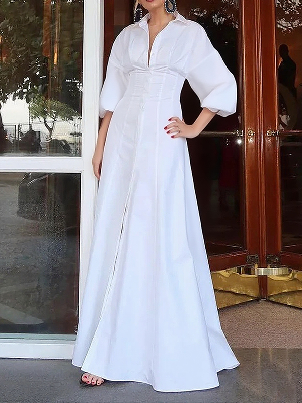 Maude | Loose Fit High Waisted Buttoned Lapel Maxi Dress