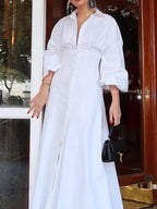 Maude | Loose Fit High Waisted Buttoned Lapel Maxi Dress