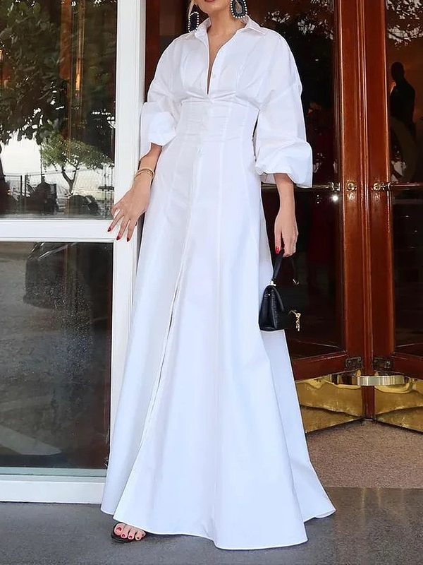 Maude | Loose Fit High Waisted Buttoned Lapel Maxi Dress