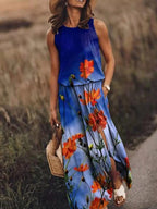 Maura | Sleeveless Elastic Waist Bohemian Maxi Dress