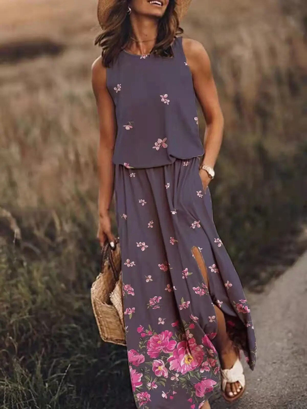 Maura | Sleeveless Elastic Waist Bohemian Maxi Dress