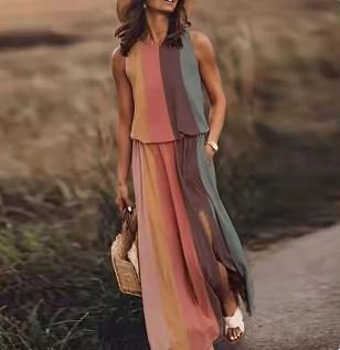 Maura | Sleeveless Elastic Waist Bohemian Maxi Dress