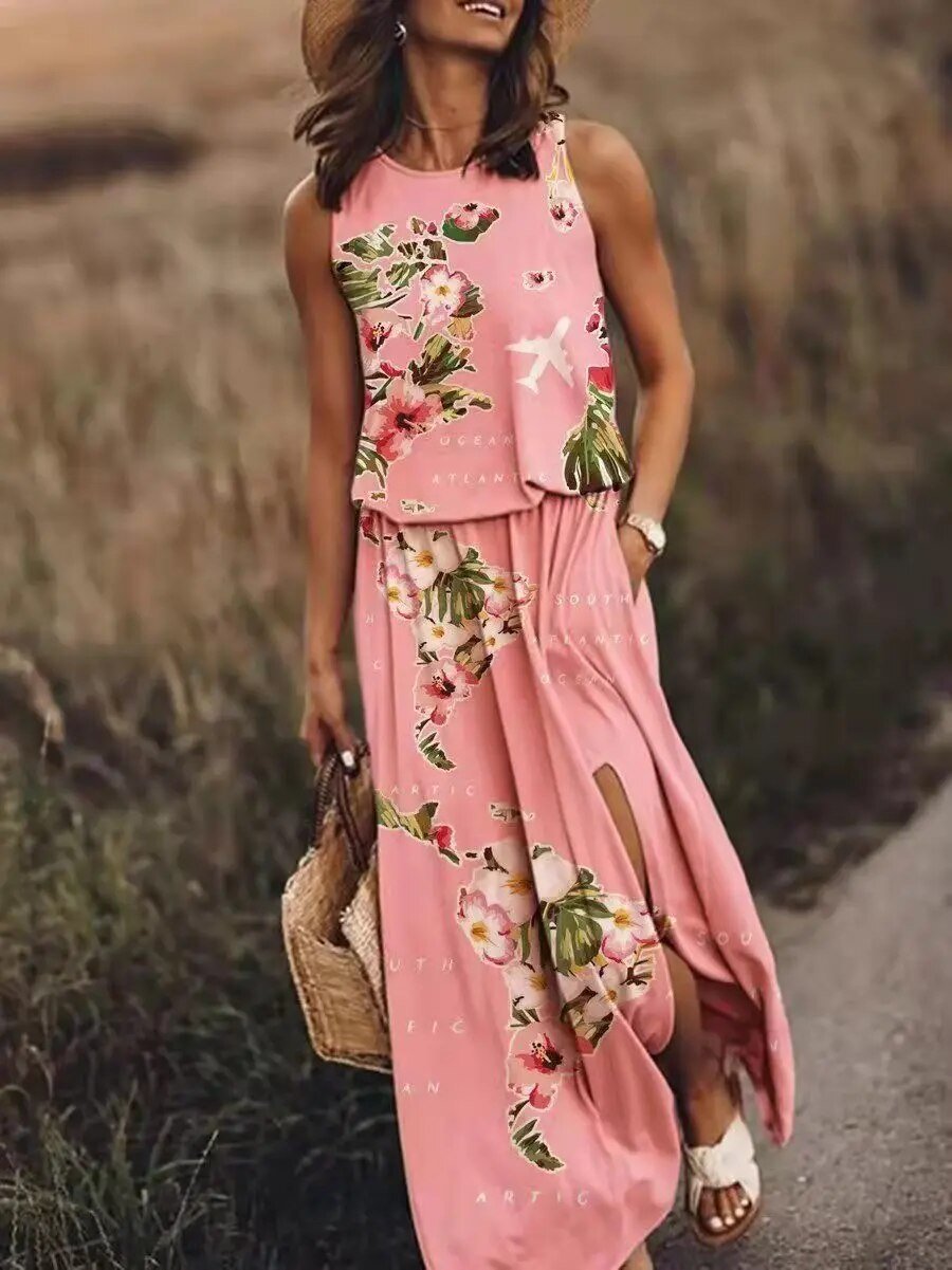 Maura | Sleeveless Elastic Waist Bohemian Maxi Dress