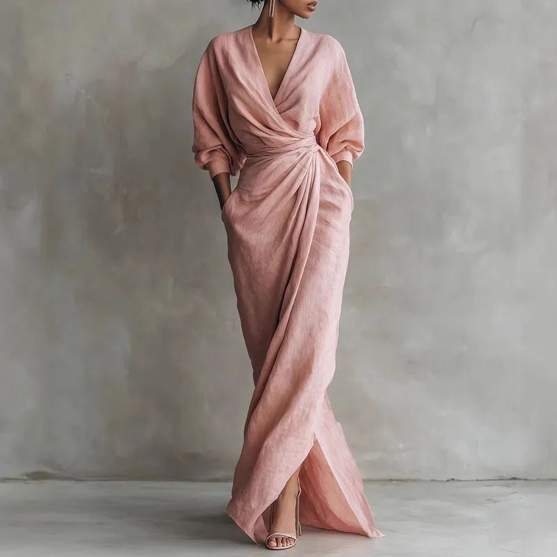 Valeria | Sculpted Fit Maxi Wrap V-Neck Long Sleeve Dress