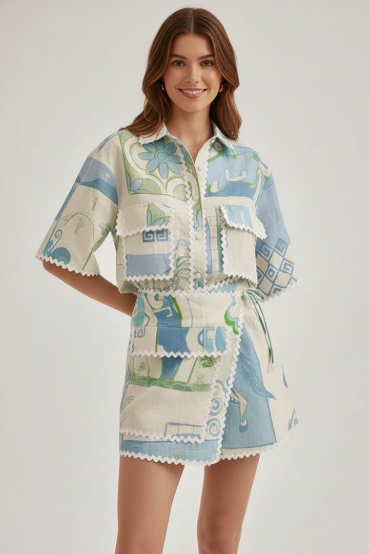 Meadow | Relaxed Fit Patchwork Two-Piece Set Shorts