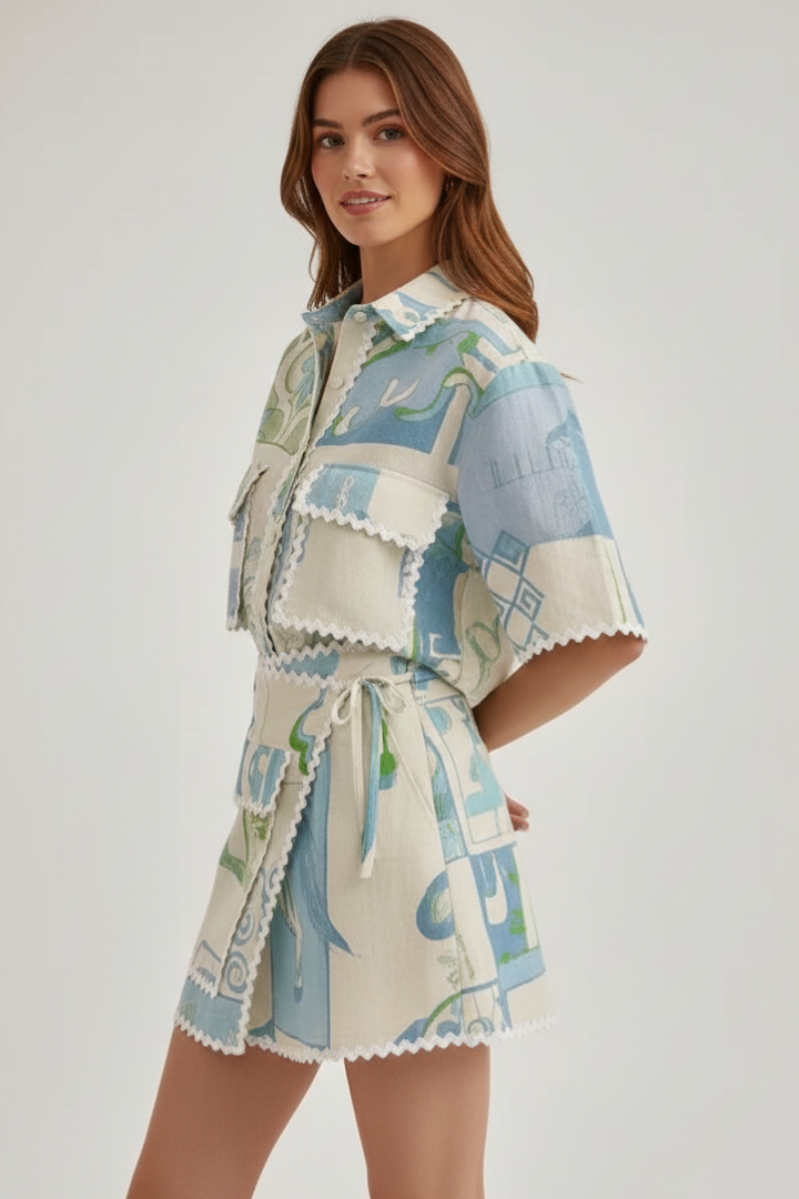 Meadow | Relaxed Fit Patchwork Two-Piece Set Shorts