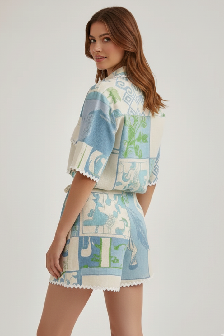 Meadow | Relaxed Fit Patchwork Two-Piece Set Shorts