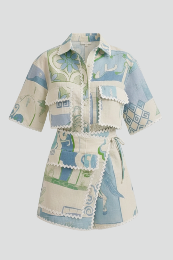 Meadow | Relaxed Fit Patchwork Two-Piece Set Shorts