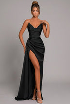 Michaela | Fitted Strapless Ruched Maxi Dress With Side Split