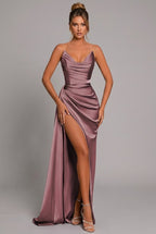 Michaela | Fitted Strapless Ruched Maxi Dress With Side Split