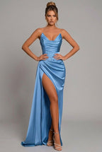 Michaela | Fitted Strapless Ruched Maxi Dress With Side Split