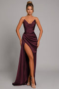 Michaela | Fitted Strapless Ruched Maxi Dress With Side Split