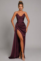 Michaela | Fitted Strapless Ruched Maxi Dress With Side Split