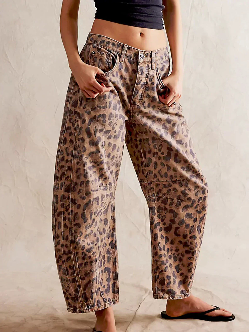 Mina | Relaxed Fit Wide Leg Leopard Print Jeans