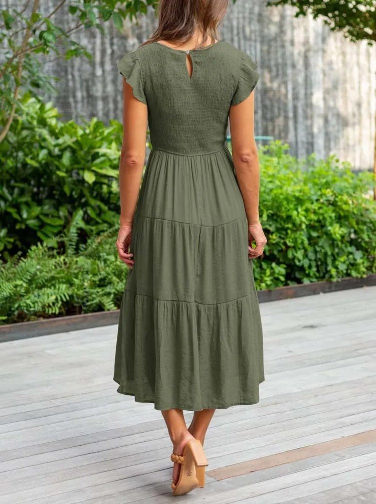 Mira | Tiered Ruffle Sleeve Midi Dress