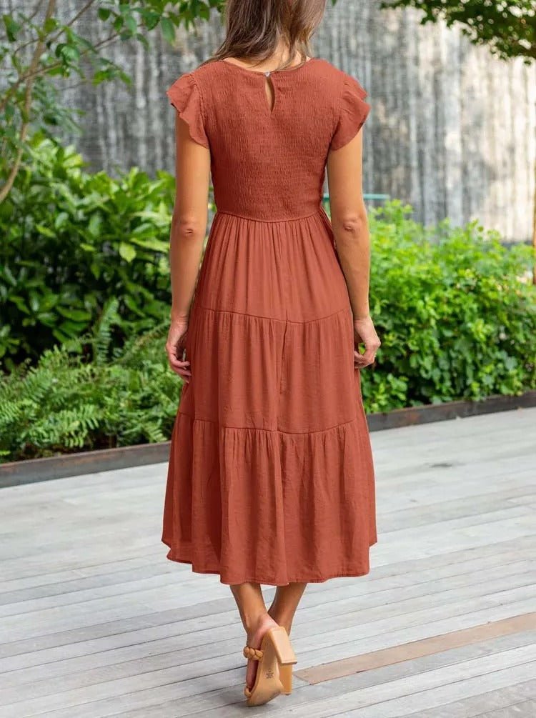 Mira | Tiered Ruffle Sleeve Midi Dress