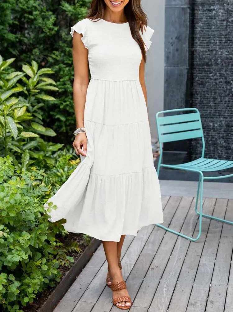 Mira | Tiered Ruffle Sleeve Midi Dress