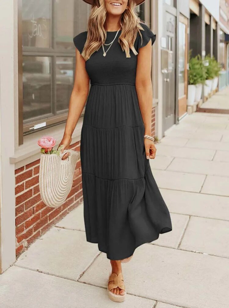 Mira | Tiered Ruffle Sleeve Midi Dress