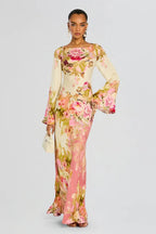 Miranda | Column Fit Floral Bell Sleeve Maxi Dress