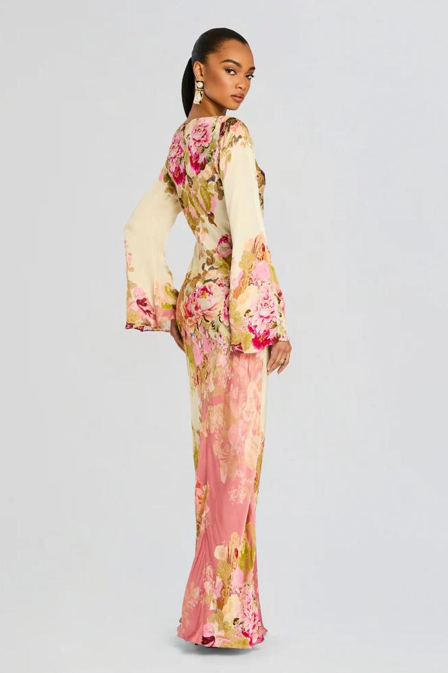 Miranda | Column Fit Floral Bell Sleeve Maxi Dress