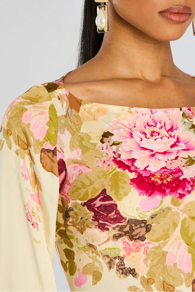 Miranda | Column Fit Floral Bell Sleeve Maxi Dress