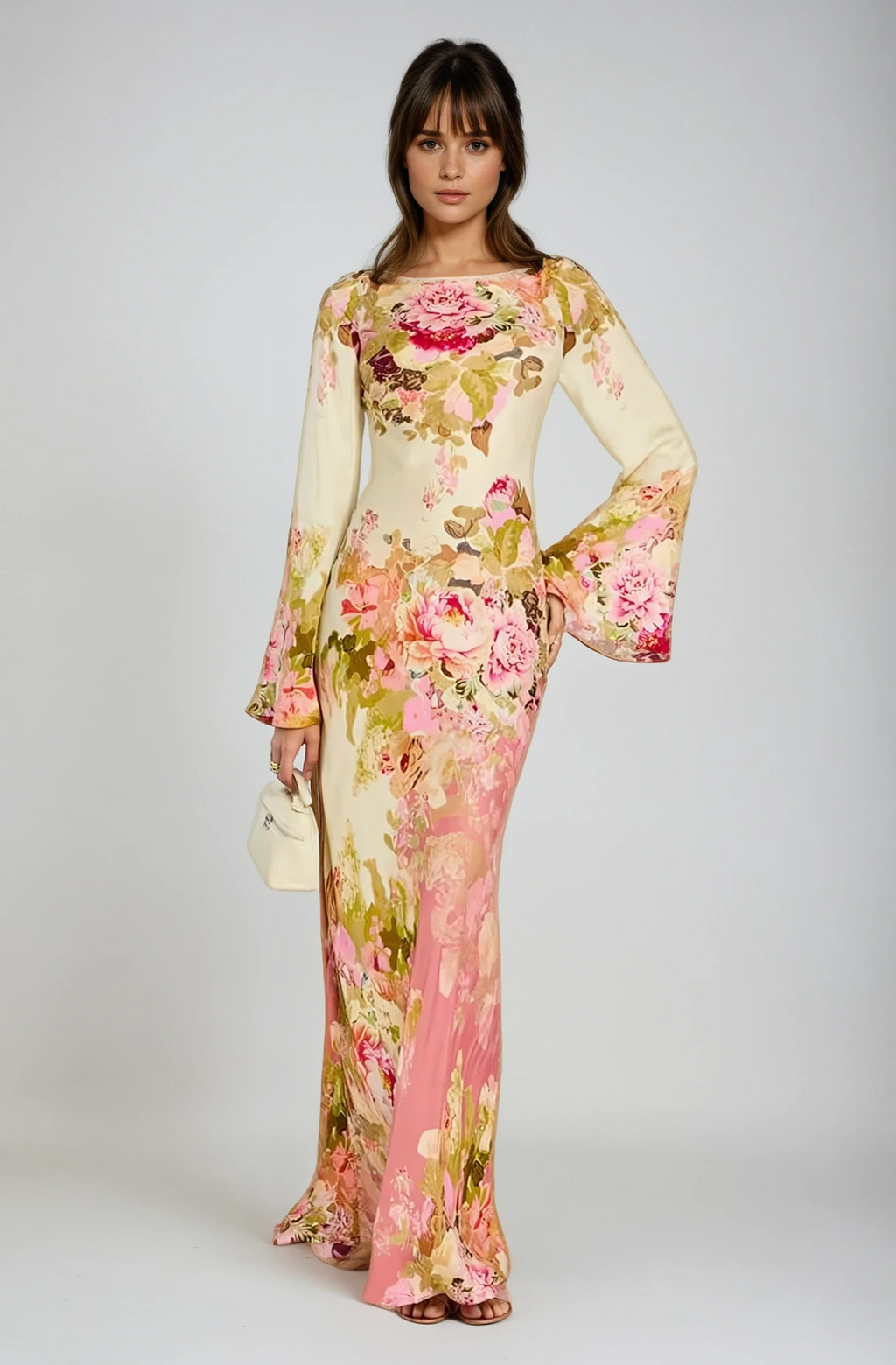Miranda | Column Fit Floral Bell Sleeve Maxi Dress