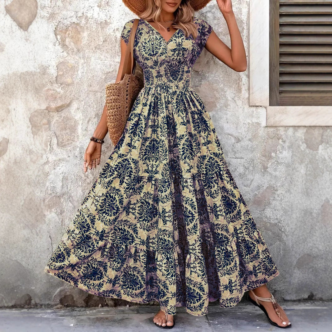 Miranda | V-Neck Shirred Boho Dress