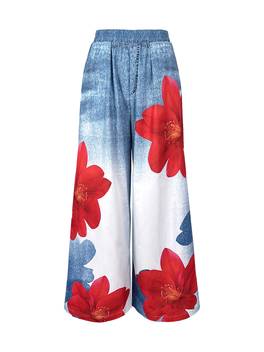 Myla | Loose Wide Leg Floral Print Jean Pants