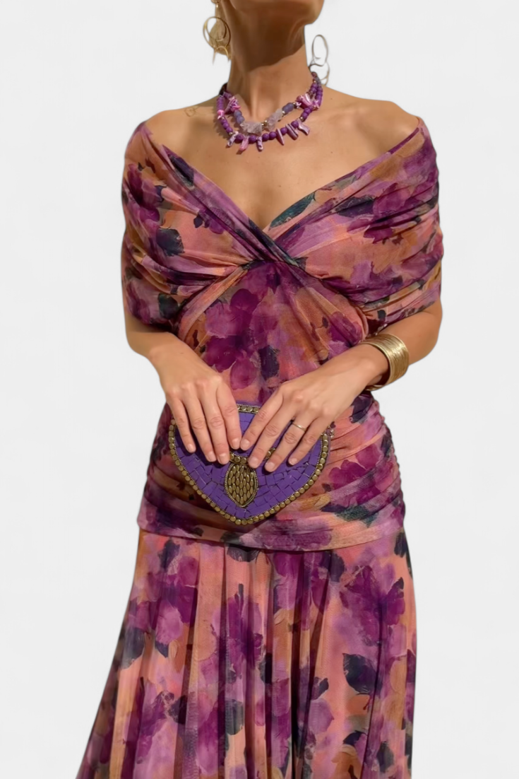 Nola | Floral Print V-Neck Fit and Flare Dress