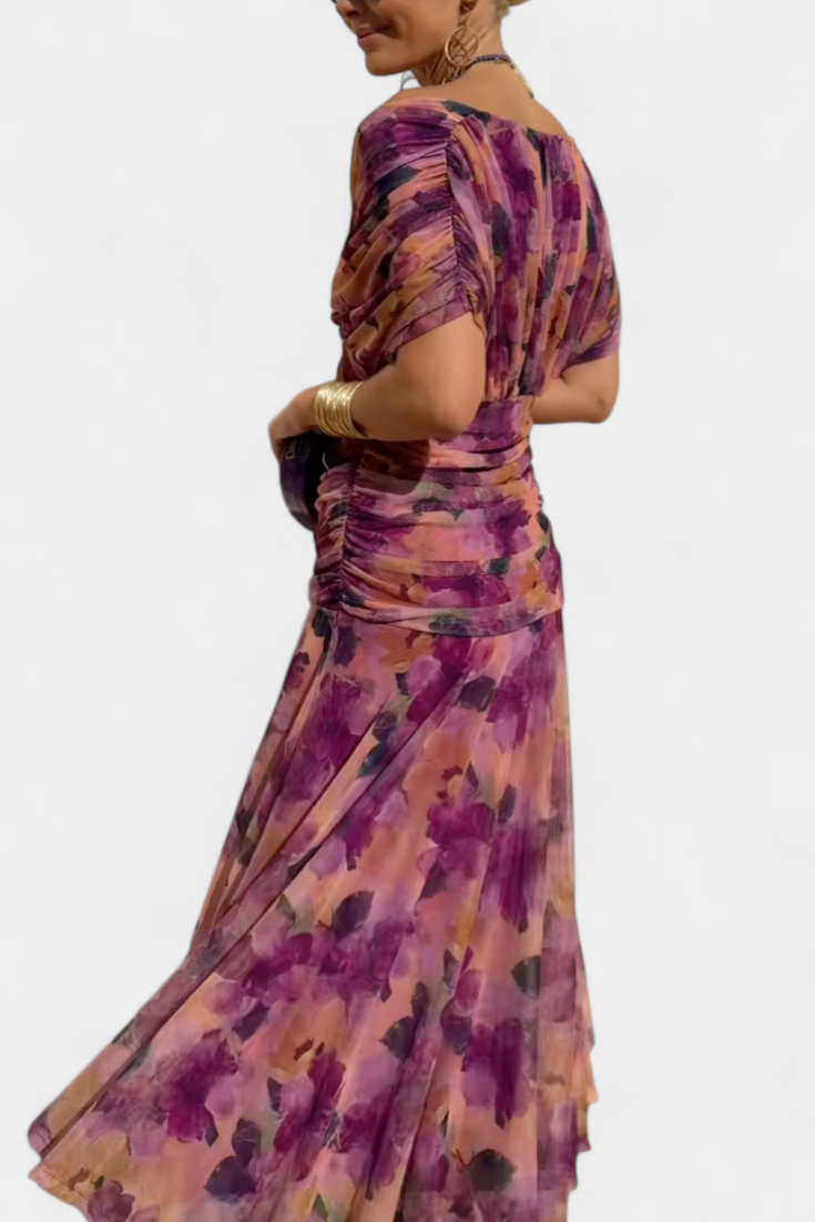 Nola | Floral Print V-Neck Fit and Flare Dress
