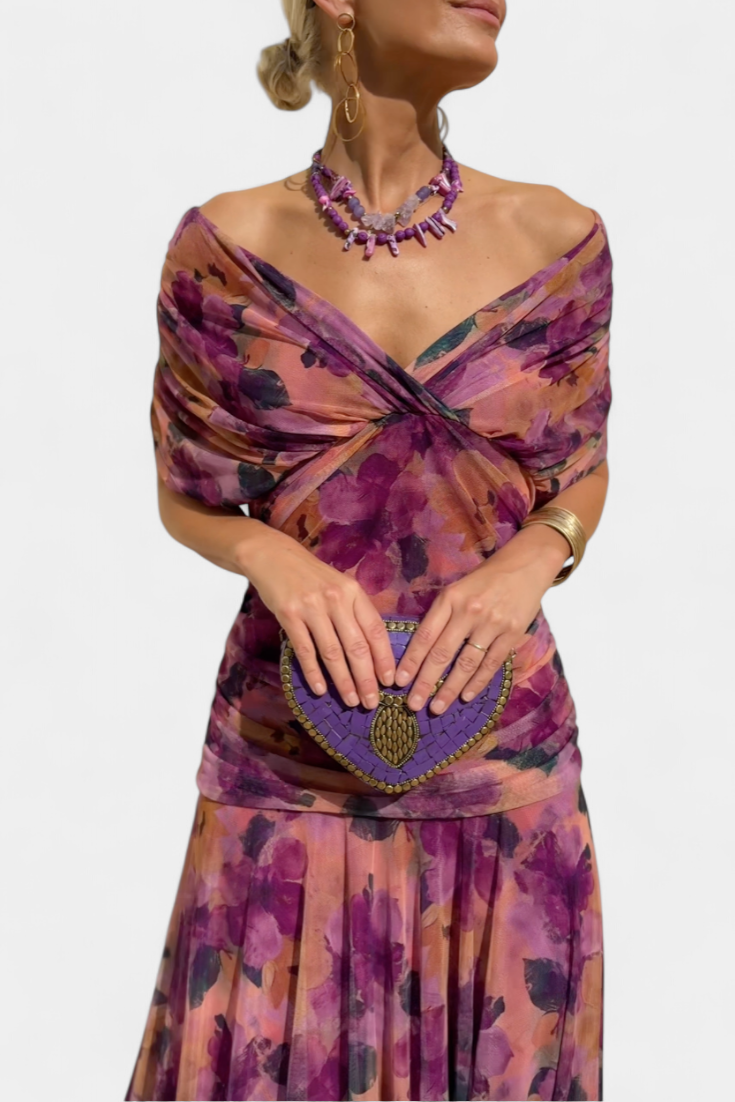 Nola | Floral Print V-Neck Fit and Flare Dress