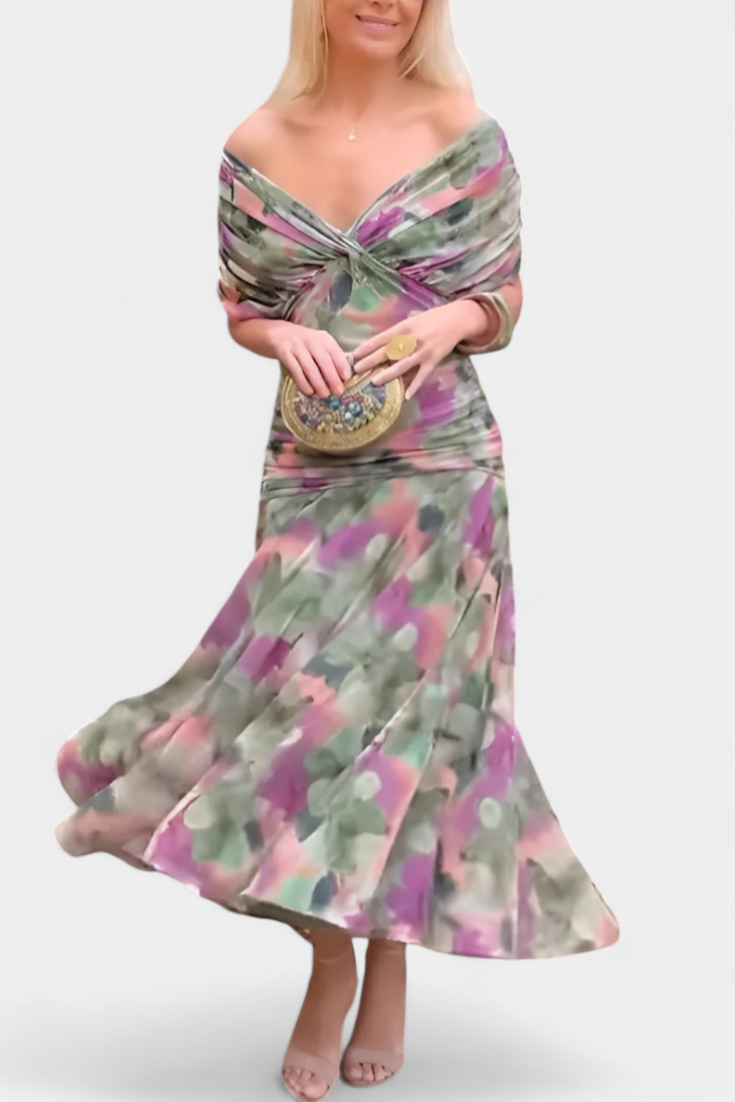 Nola | Floral Print V-Neck Fit and Flare Dress