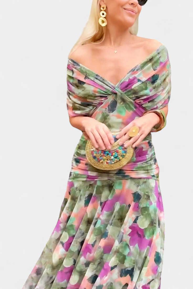 Nola | Floral Print V-Neck Fit and Flare Dress
